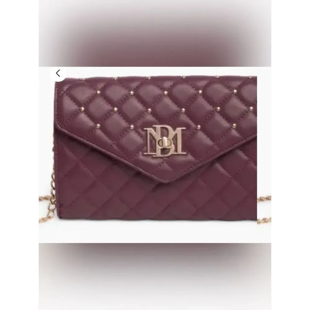 Badgley Mischka Quilted Envelope Clutch in Burgundy with Gold Hardware